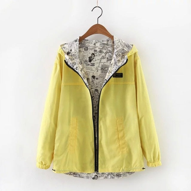 Women Bomber Basic Jacket Pocket Zipper Hooded Wear Cartoon - Shopizhu