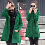 Autumn Winter Women's Fleece Jacket Coats Long HoodedSlim Fit Hoodies - Shopizhu