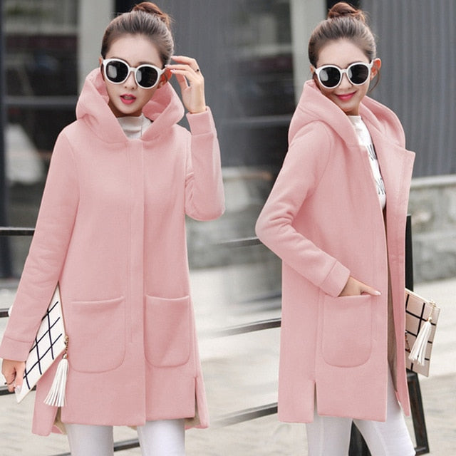 Autumn Winter Women's Fleece Jacket Coats Long HoodedSlim Fit Hoodies - Shopizhu