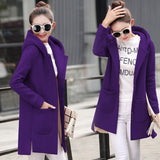 Autumn Winter Women's Fleece Jacket Coats Long HoodedSlim Fit Hoodies - Shopizhu
