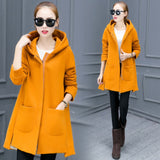 Autumn Winter Women's Fleece Jacket Coats Long HoodedSlim Fit Hoodies - Shopizhu
