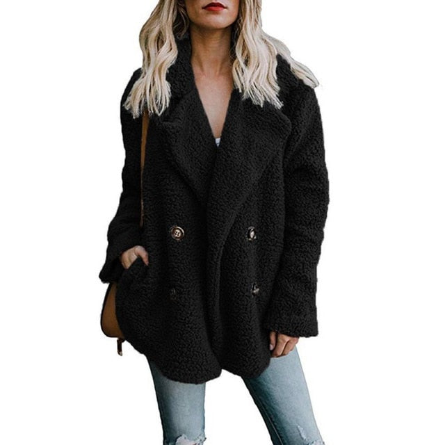 Women Autumn Winter Coat Pocket Button Long Sleeves Newest Arrival - Shopizhu