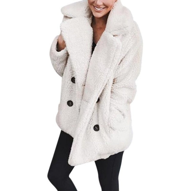 Women Autumn Winter Coat Pocket Button Long Sleeves Newest Arrival - Shopizhu