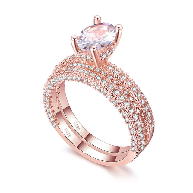 High quality  Rose Gold Double row White gold  For Women ring