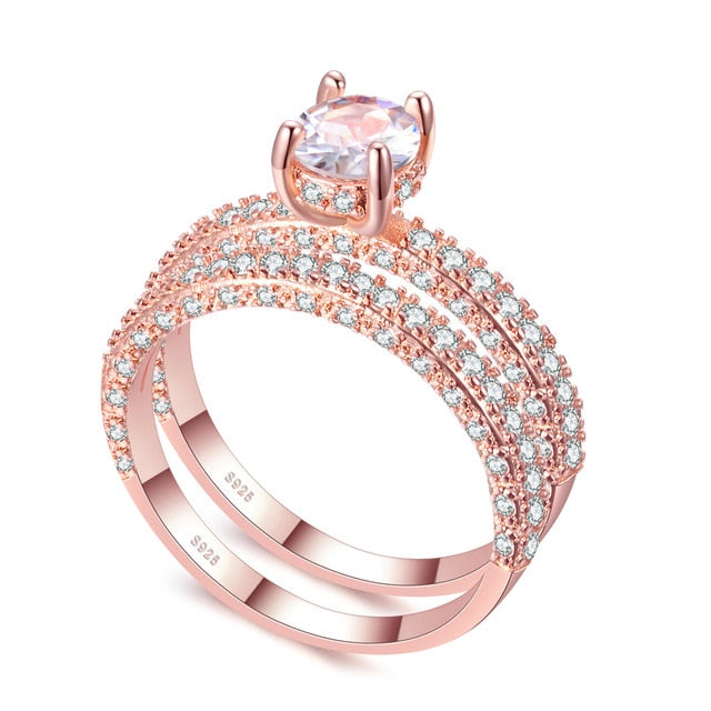 High quality  Rose Gold Double row White gold  For Women ring