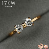 Crystal Rings Gold Color Finger Bow Ring Wedding Engagement Cubic Zirconia