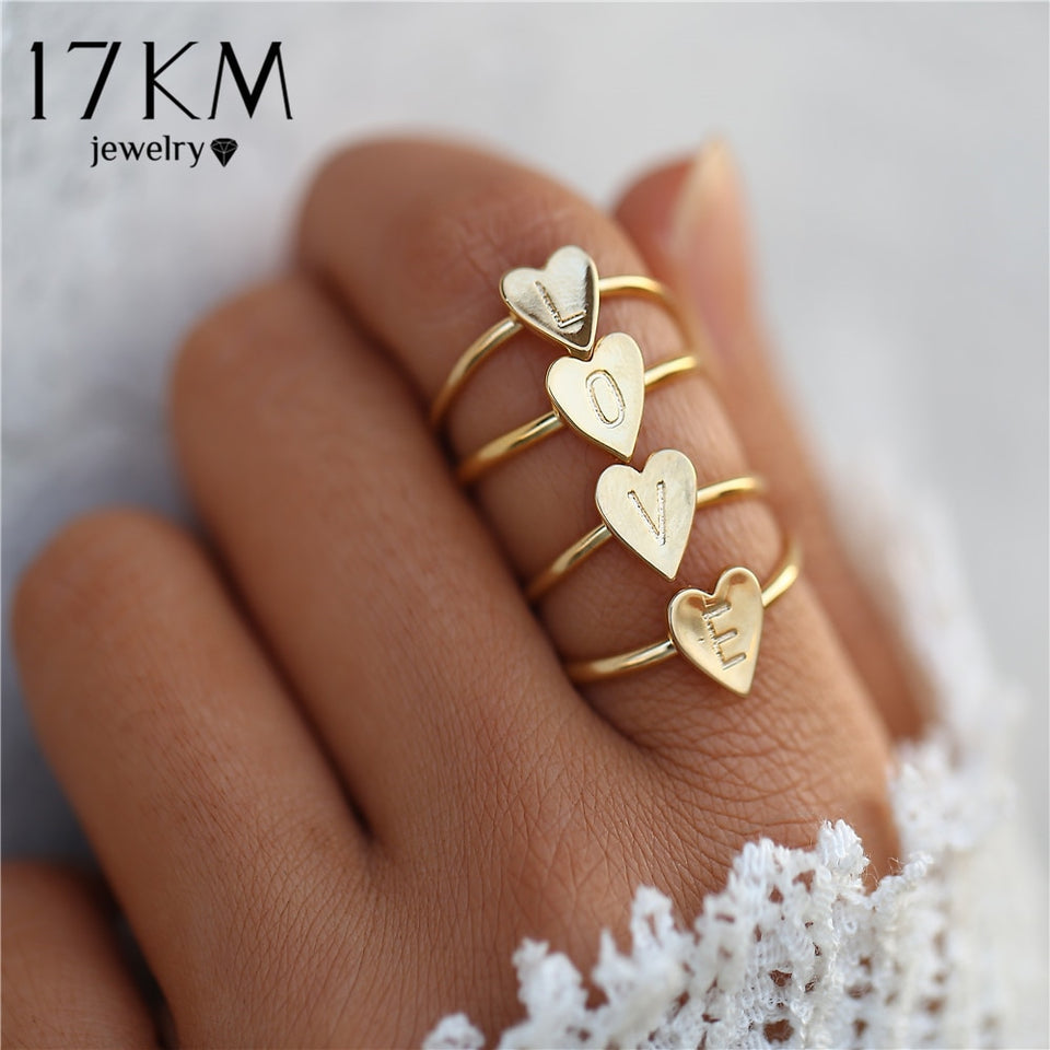 Gold Silver Color Heart Letters Rings For Women Name Ring Set Party Jewelry