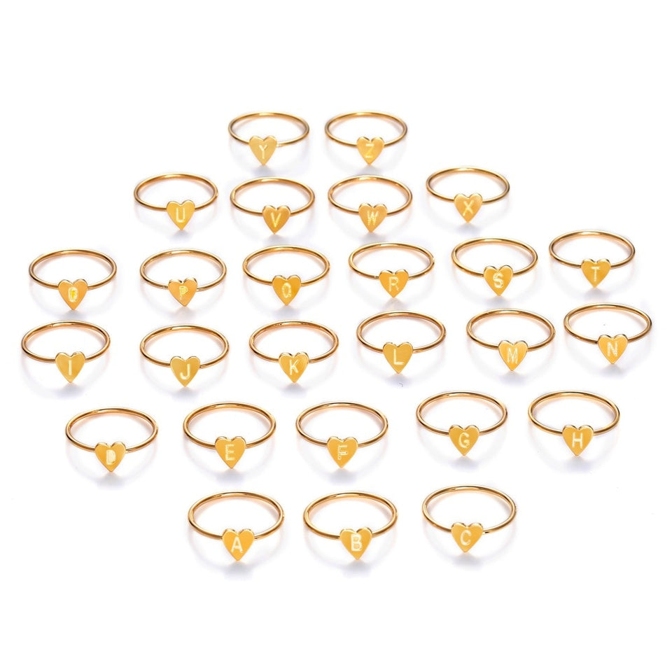 Gold Silver Color Heart Letters Rings For Women Name Ring Set Party Jewelry