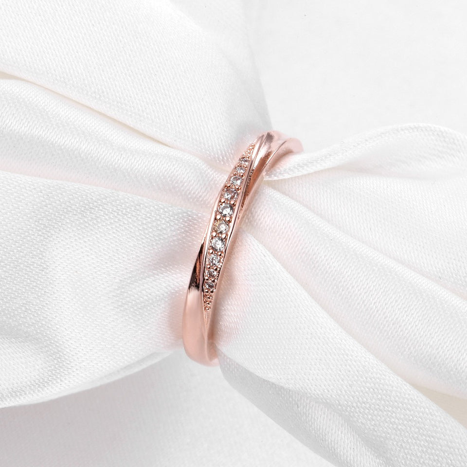 Rose Gold Color Wedding Ring Jewelry Top Quality Simple Cubic Zirconia Lovers