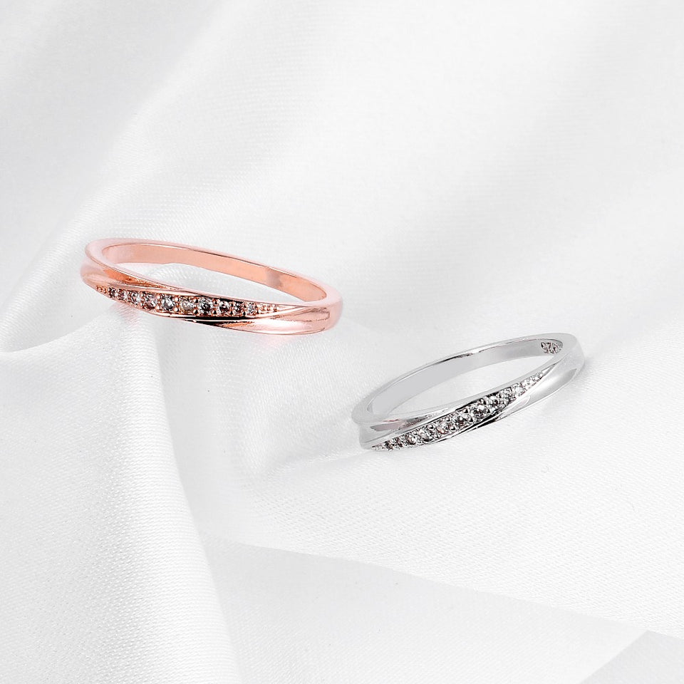Rose Gold Color Wedding Ring Jewelry Top Quality Simple Cubic Zirconia Lovers