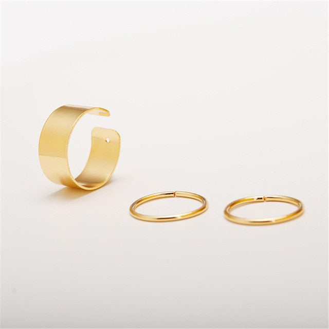 Gold Silver Rings Female Finger Rings Set for Women Jewelry 1 Set/3 Pcs Punk